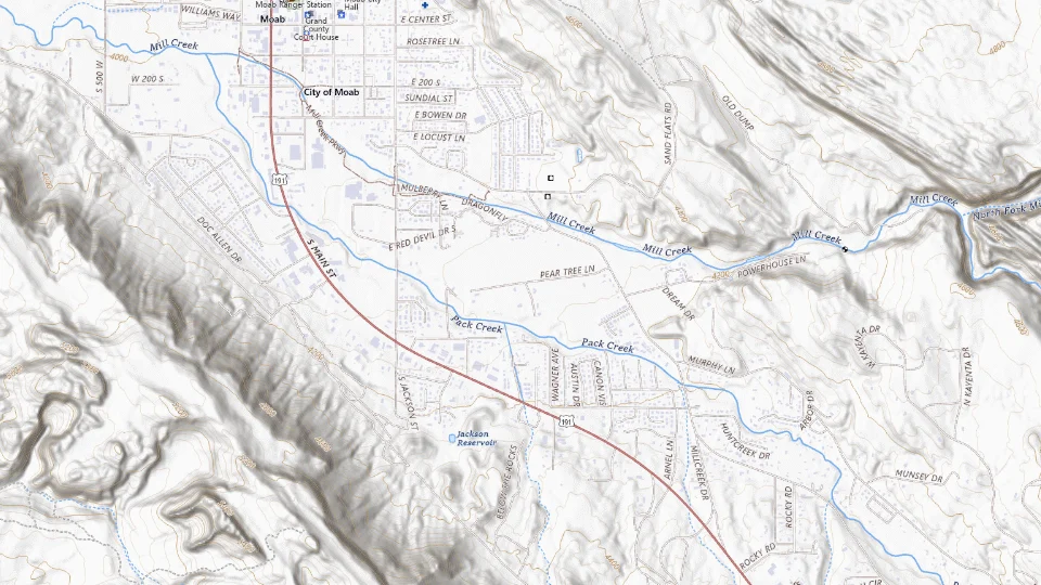USGS topographic map of Moab bases, showing roads, water, terrain and place names