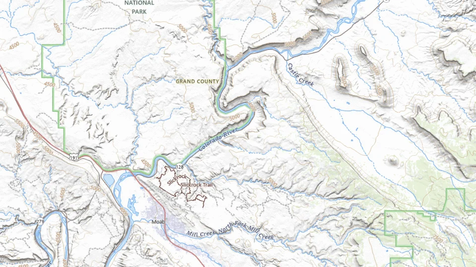 USGS topographic map of Moab bases, showing roads, water, terrain and place names