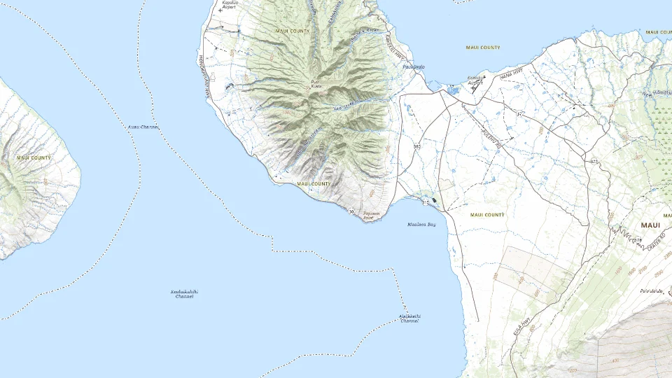 USGS topographic map of Maui bases, showing roads, water, terrain and place names