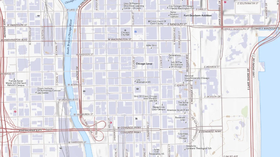 USGS topographic map of Midwest, showing roads, water, terrain and place names