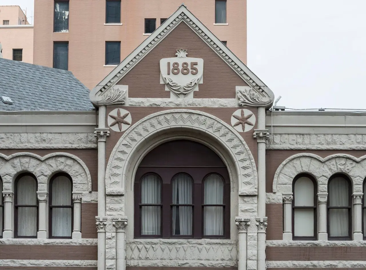 Exterior architectural detail at The Driskill hotel in Austin · Library of Congress archival photograph; not a selected guest room.