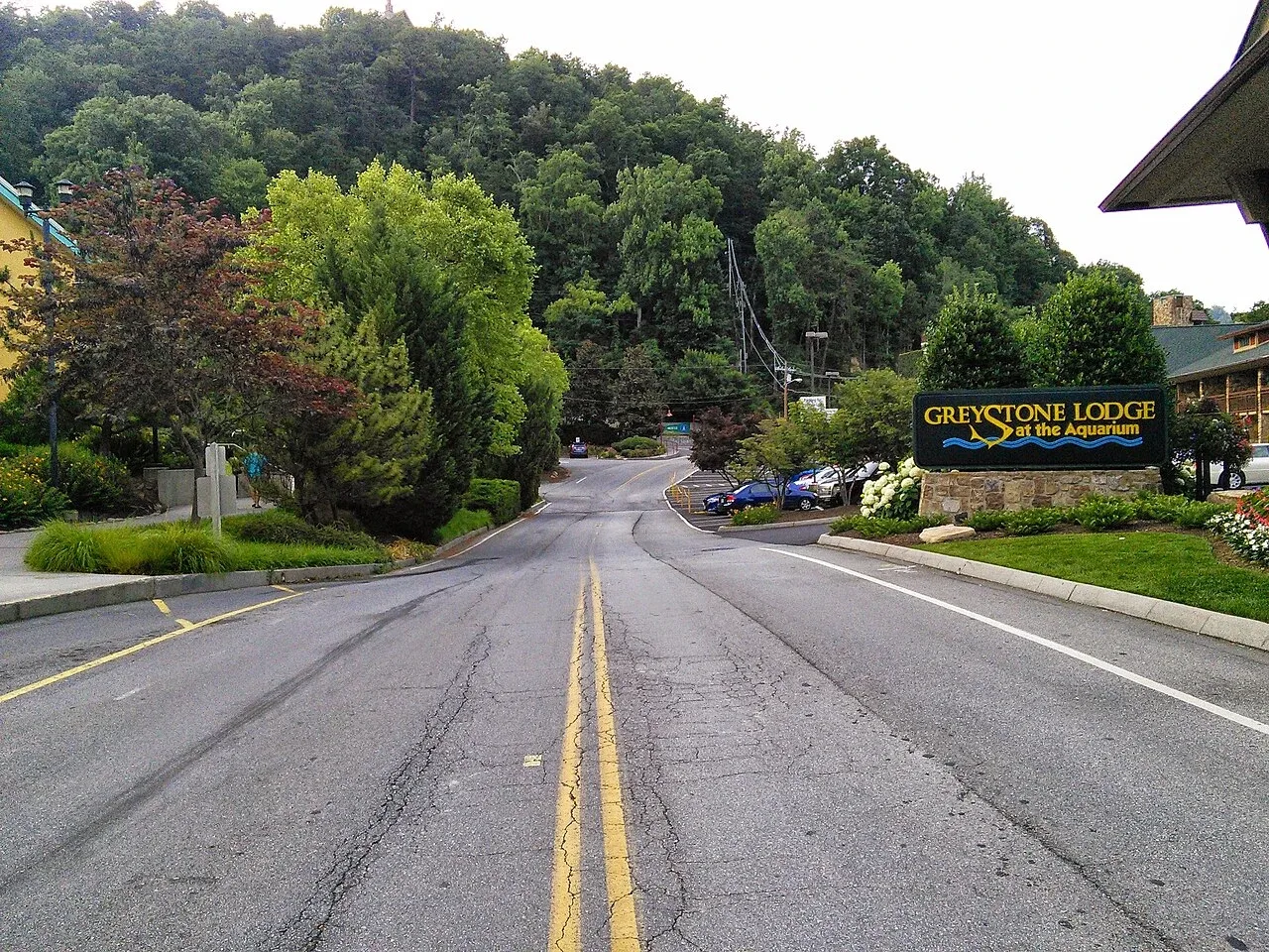 Greystone Lodge on the River · Sign and entrance, June 2014 archival photograph. See the hotel’s current gallery for rooms.