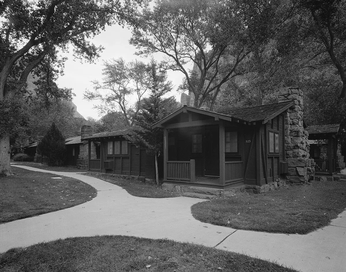 Historic cabin exterior at Zion Lodge in Inside Zion Canyon