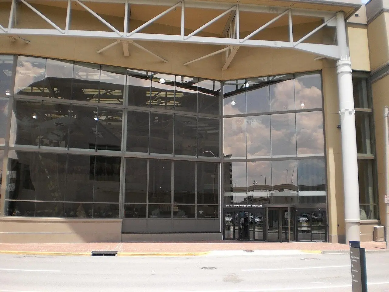 National WWII Museum entrance in New Orleans; select the actual museum and optional experience ticket.