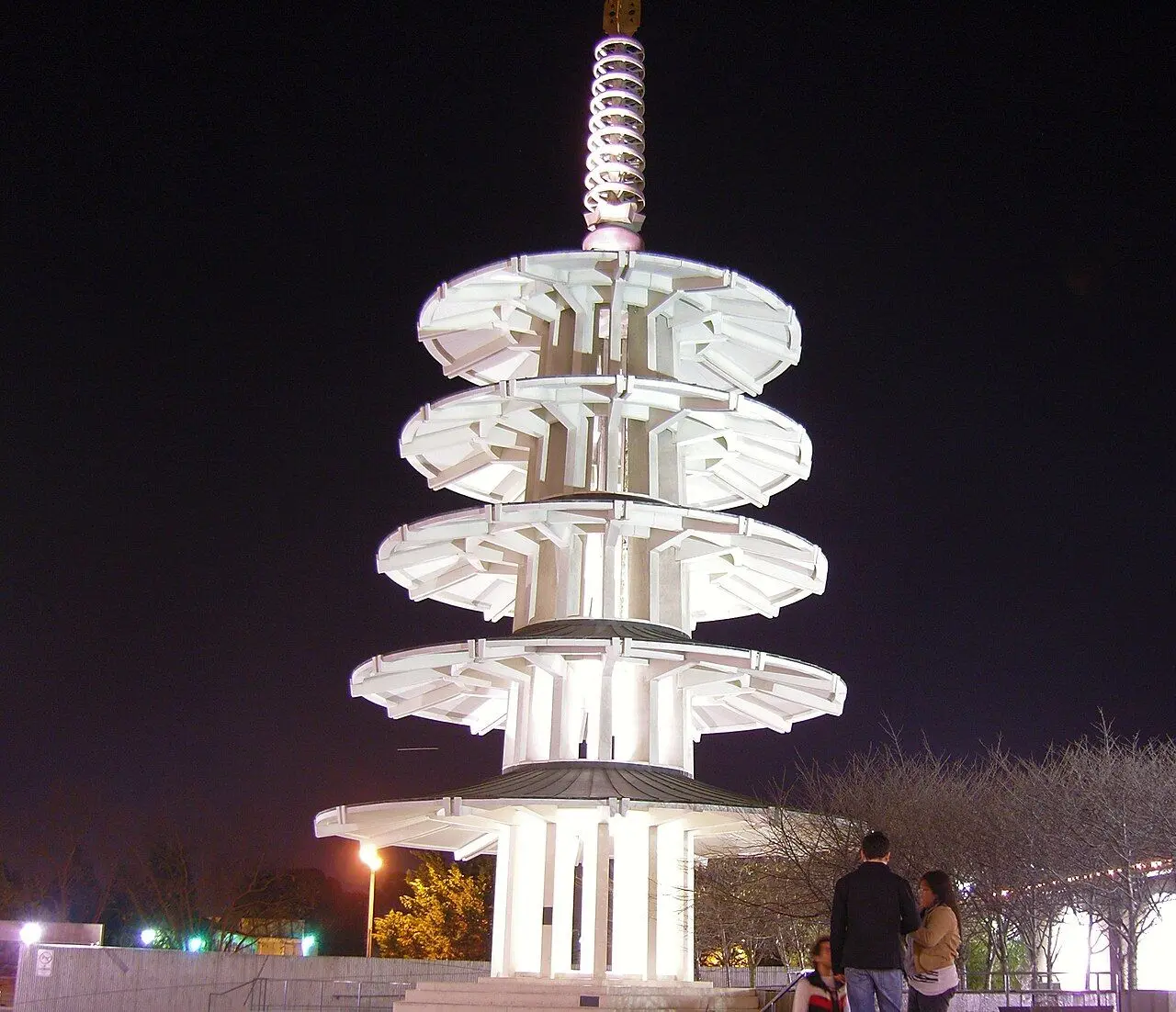 Peace Pagoda in San Francisco’s Japantown at night.