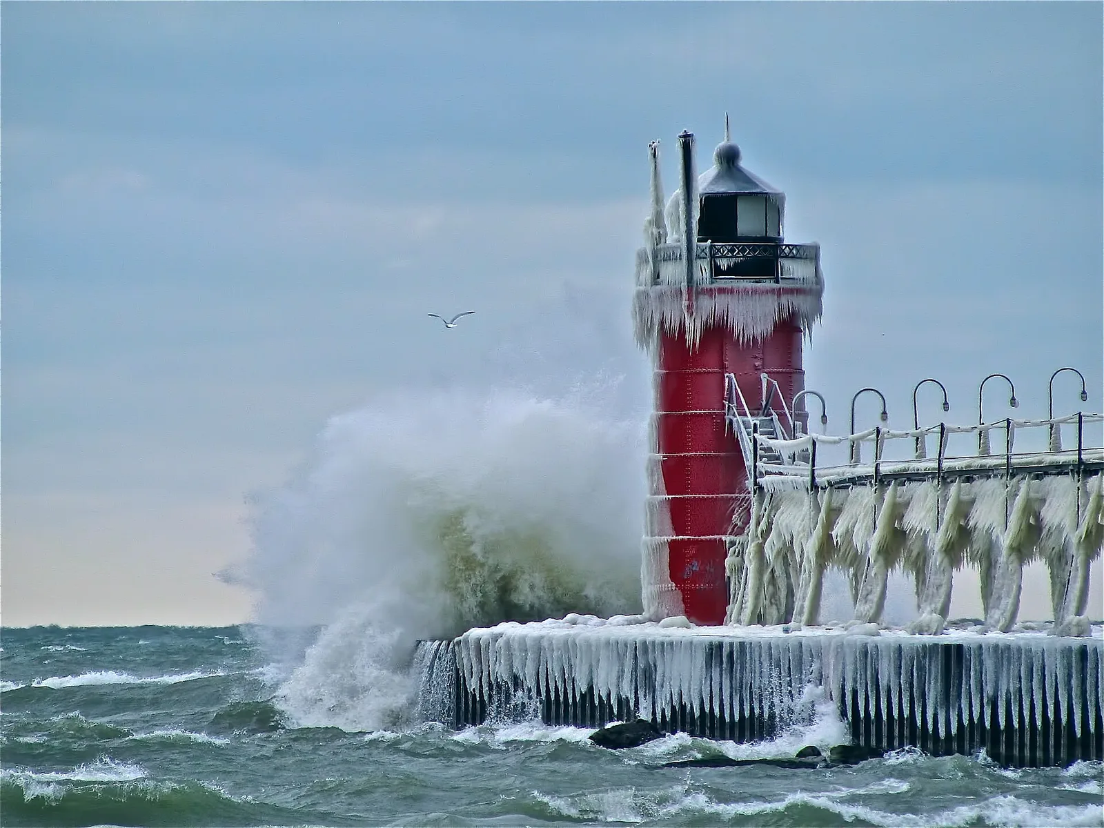 South Haven’s South Pier Lighthouse in winter